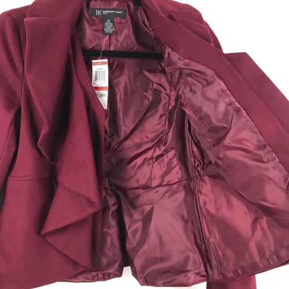 NEW INC “Berry Kiss” Waterfall Ruffle Front Fully Lined Jersey Knit Blazer - Picture 7 of 12